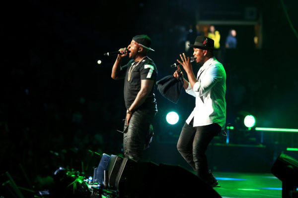 LOS ANGELES, CA - JUNE 26:  Rapper Young Jeezy (L) and singer-songwriter Ne-Yo perform onstage during the Nicki Minaj, Ne-Yo, Tinashe, Rae Sremmurd concert at Staples Center on June 26, 2015 in Los Angeles, California.  (Photo by Christopher Polk/BET/Getty Images for BET)