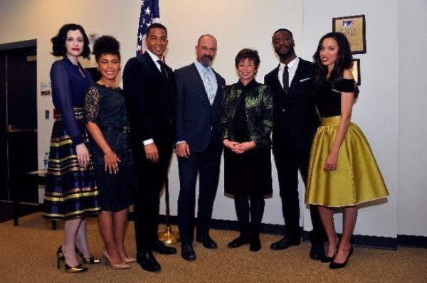 Actors Jessica de Gouw, Amirah Vann, Alano Miller, Christopher Meloni, Senior Advisor Valerie Jarrett, Actors Aldis Hodge and Jurnee Smollett-Bell. Photo credit: Larry French. (PRNewsFoto/WGN America)