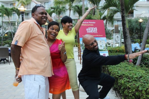 Co-hosts of The Steve Harvey Morning Show (L-R: Kier "Junior" Spates; Monica Barnes, producer; Shirley Strawberry; Thomas "Nephew Tommy" Miles) (PRNewsFoto/Choice Hotels International, In)