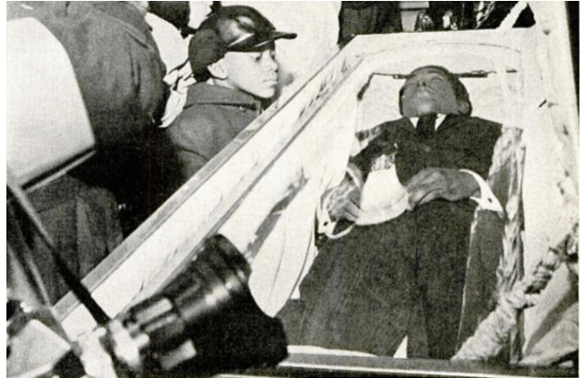 Sam Cooke in a glass-covered casket