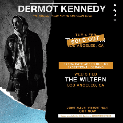 DERMOT KENNEDY ADDS SECOND SHOW ON FEBRUARY 5TH AT LOS ANGELES’ THE WILTERN FOLLOWING SOLD OUT FEBRUARY 4TH SHOW