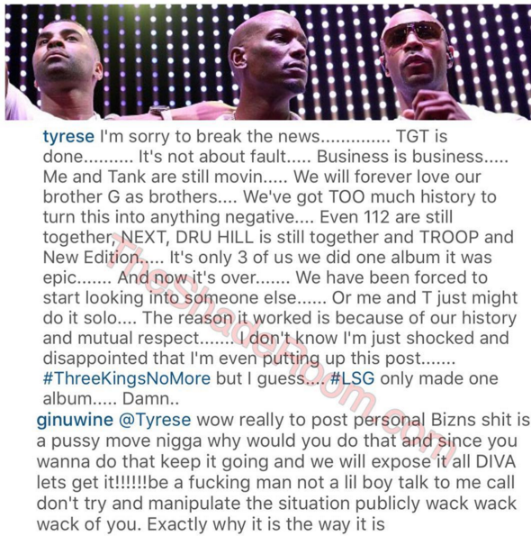 Tyrese Announces the End of TGT via Instagram and Ginuwine DOES NOT LIKE IT
