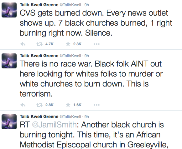 Another Black Church Burns – Talib Kweli Points out Media Silence